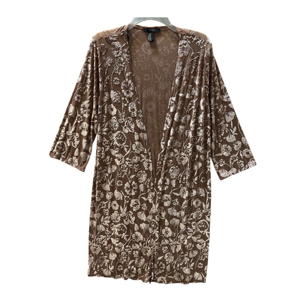Forever 21 Velvet Burnout Kimono Cardigan M Brown Floral Duster Open Front